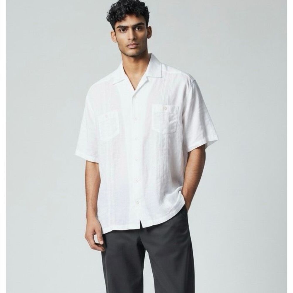 Daniel Cremieux XL Linen Shirt White Short Sleeve Button Down